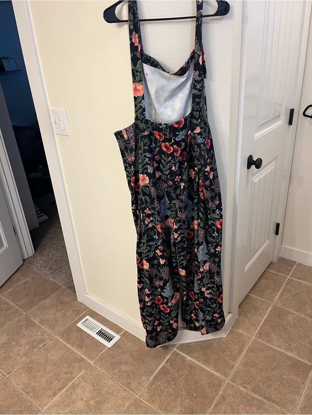 Cider Black Floral Wide-Leg Jumpsuit with Coral and Blue Flowers - Picture 2 of 3